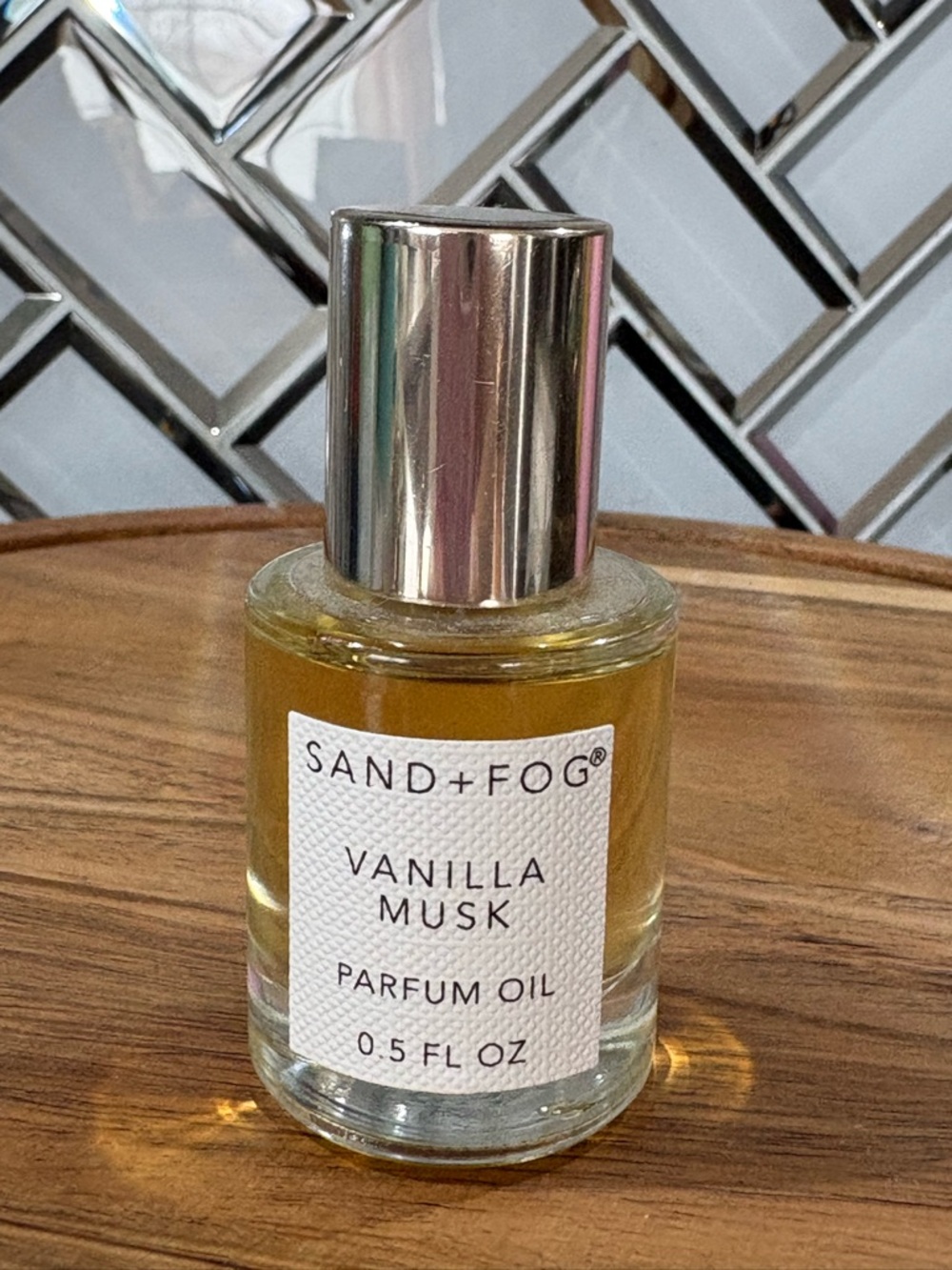 Sand + Fog Vanilla Musk Parfum Oil — Amber & Silver Bottle